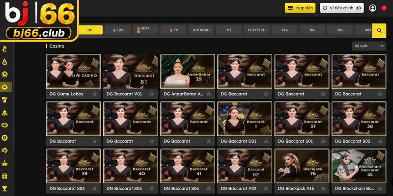 Sảnh game casino tại nhà cái BJ66 thu hút vô số người chơi giải trí